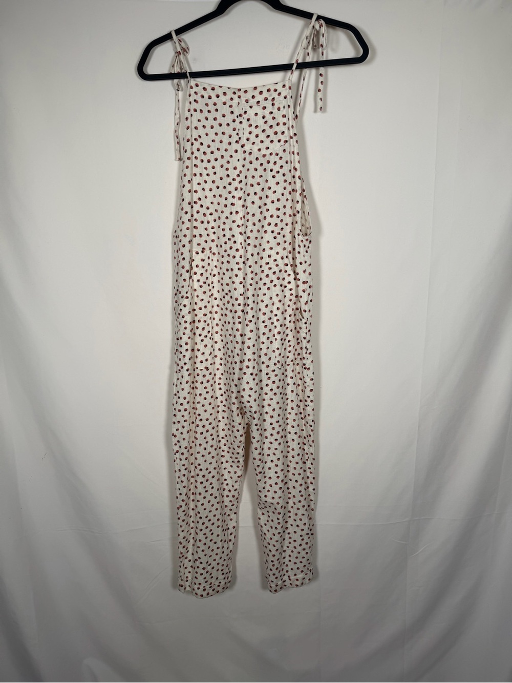 Stillwater Linen Blend Tie-Shoulder Polka Dot Jumpsuit in Cream and Red